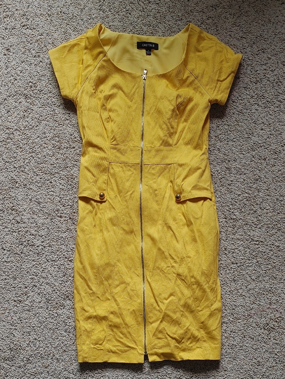 Chetta B Bright Yellow Zip-Front Mini Dress